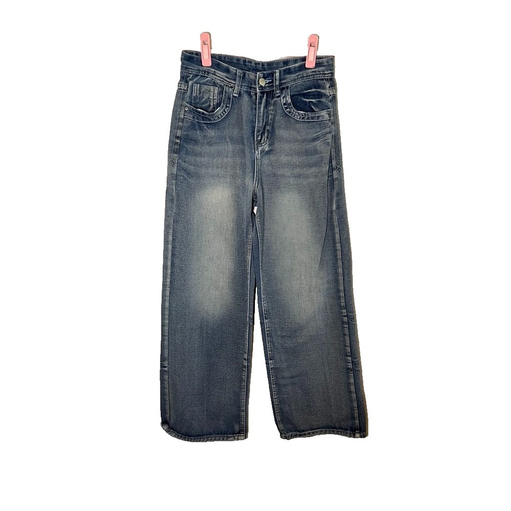 Retro Wide Leg High Waisted Denim Jeans M Y2K Grunge Skater Boho Western